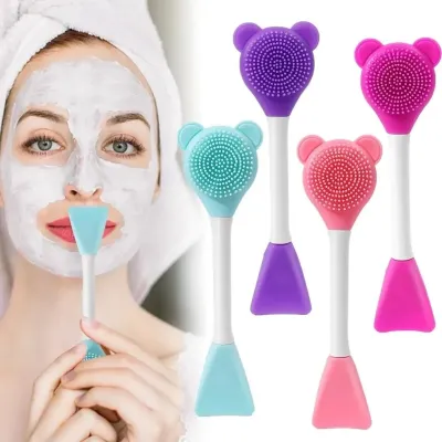 2 Pcs Bear Silicone Double Head Facial Mask Brush